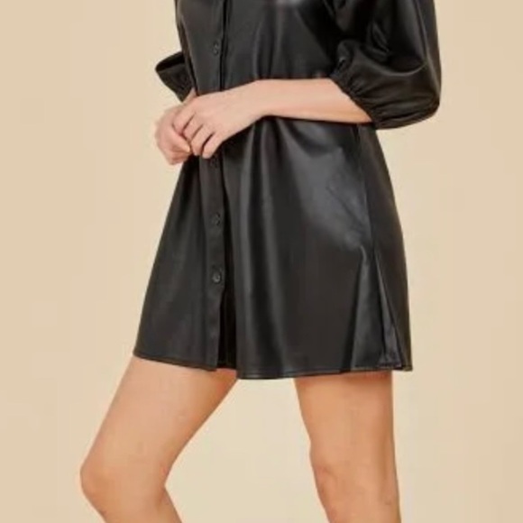 Dolce Cabo Vegan Leather Puff Sleeve Shirt Dress - Picture 7 of 7